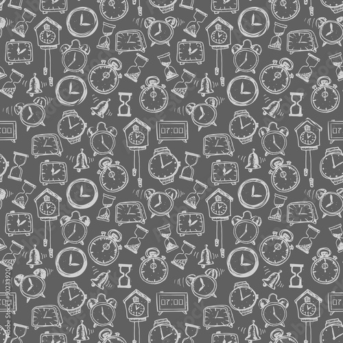 Seamless background with doodle sketch watches 
