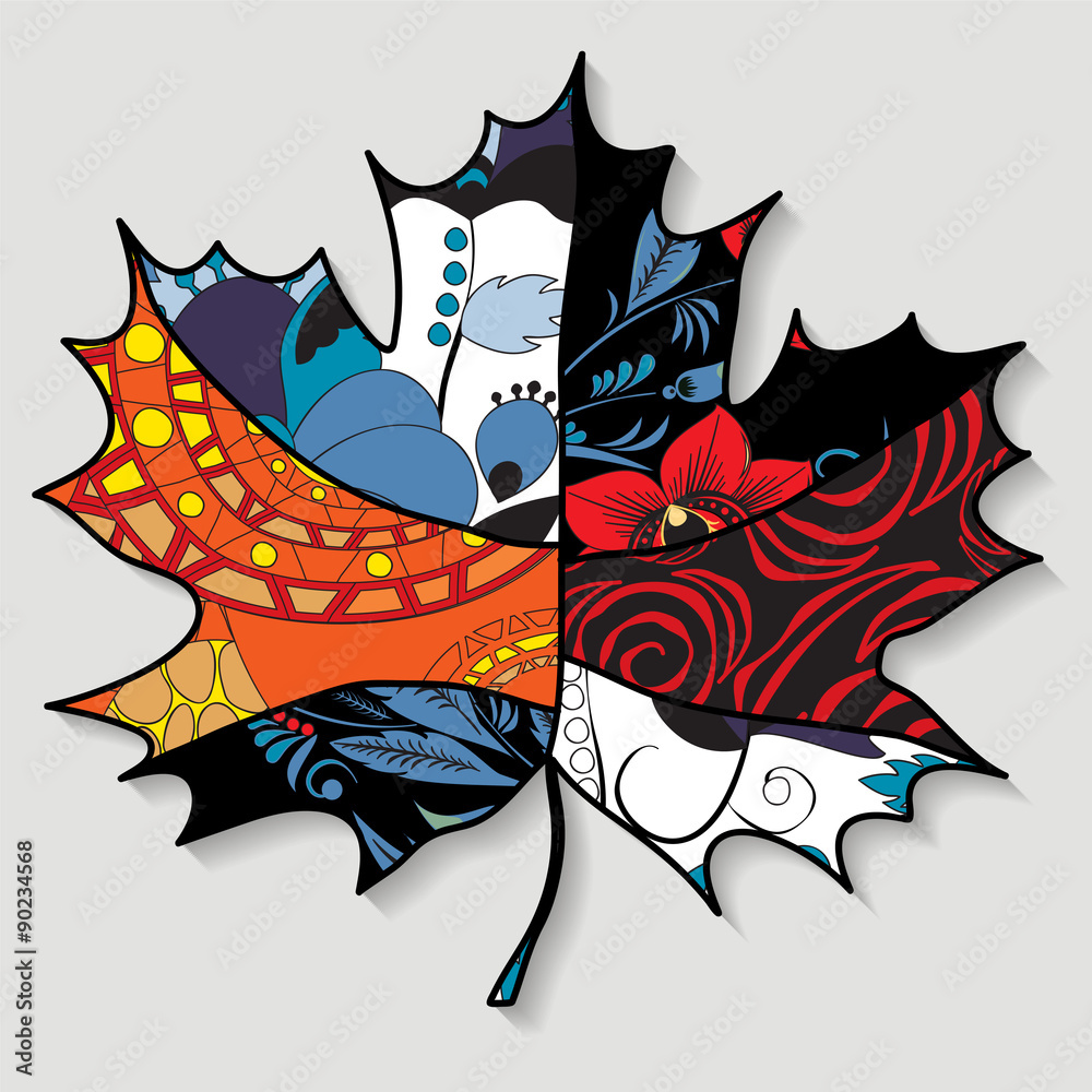 stock single isolated maple leaf.patchwork design. autumn patter stock single isolated maple leaf.patchwork design. autumn patter