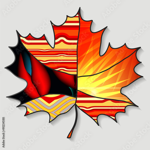 stock single isolated maple leaf.patchwork design. autumn patter