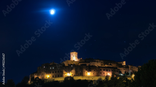 Panorama  night with the moon of Anghiari medieval village in Tu photo