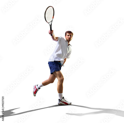 isolated on white young man is playing tennis © 103tnn