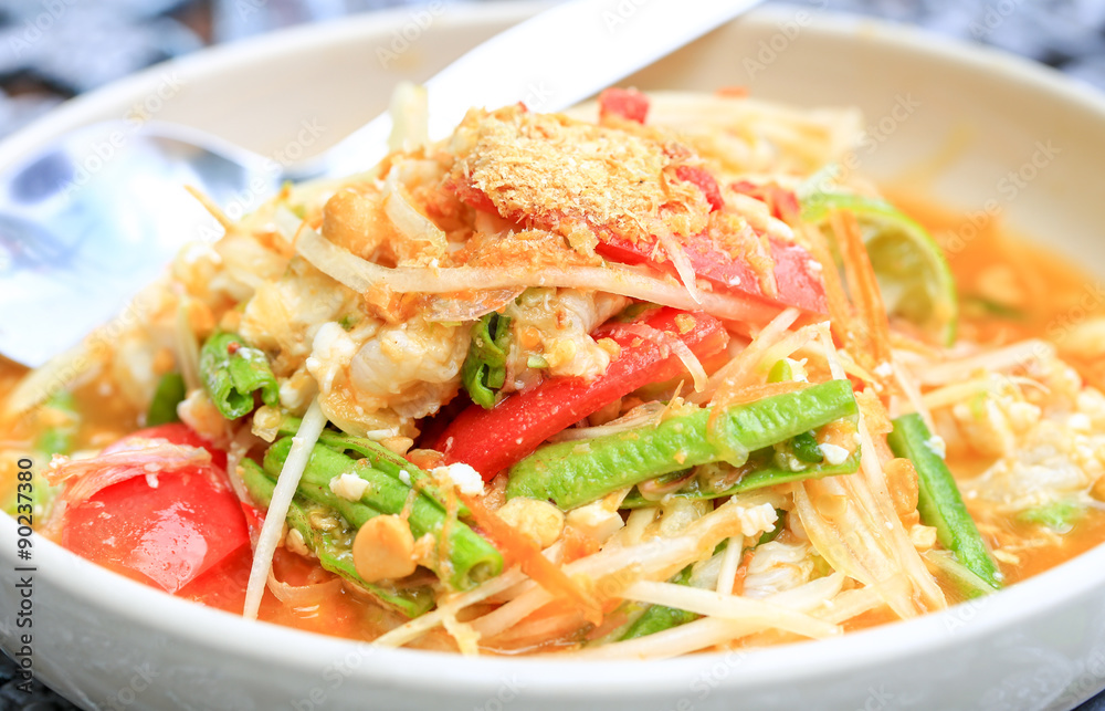 Thai Style Papaya Salad, the famous food of northeast, Thailand.
