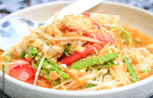 Thai Style Papaya Salad, the famous food of northeast, Thailand.