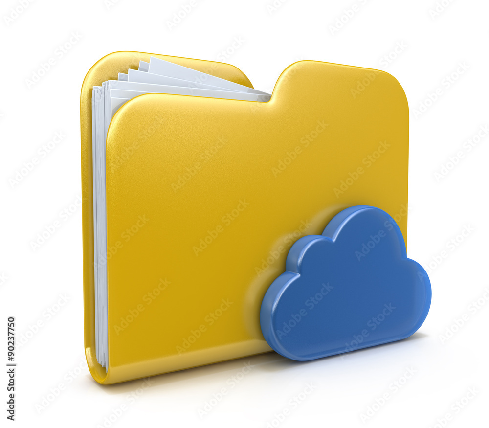 Yellow folder and cloud computing. 3D computer icon isolated 