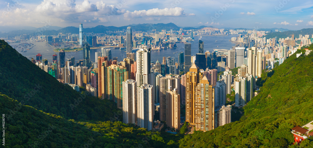 Hong Kong Victoria Bay panorama view from Victoria peak