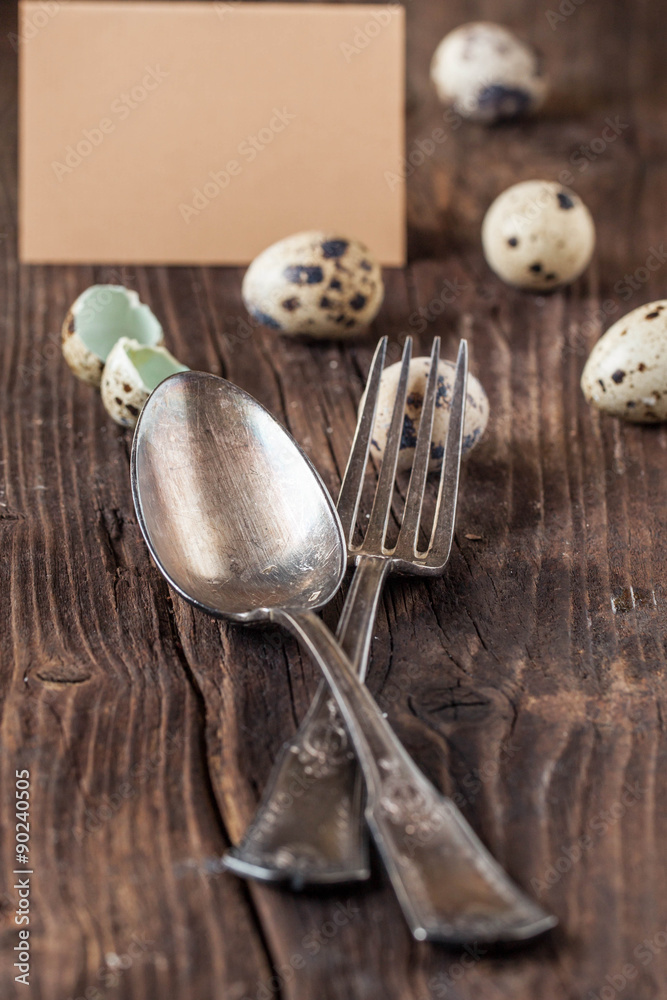 Easter table setting with quail eggs