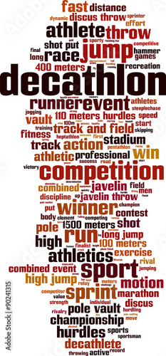 Decathlon word cloud concept. Vector illustration