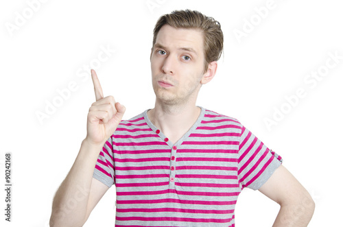 Young adult man threatening with his finger