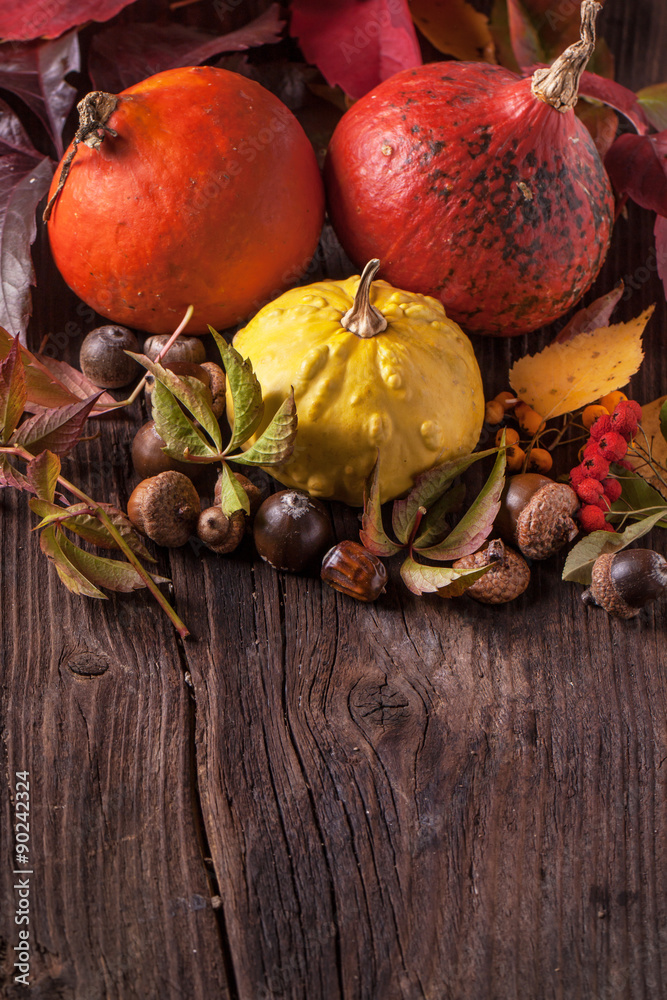 Pumpkins with acorns and leaves
