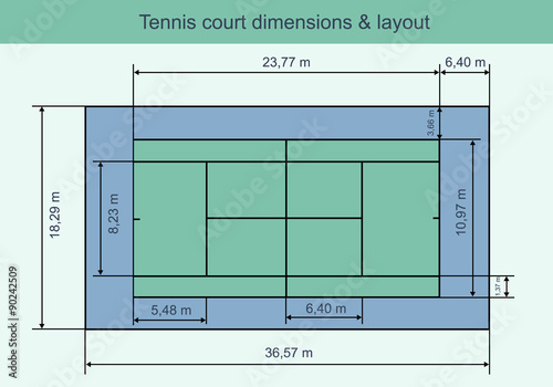 Big tennis court with dimensions and layout