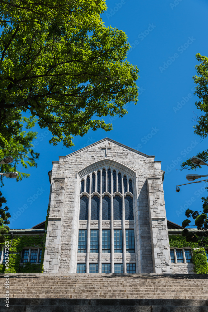 Old beautiful stone church with blue sky