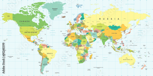 Obraz na płótnie Mapa świata - bardzo szczegółowe ilustracji wektorowych.