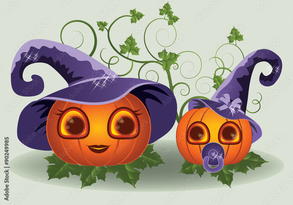 Halloween pumpkins mother and child, vector illustration