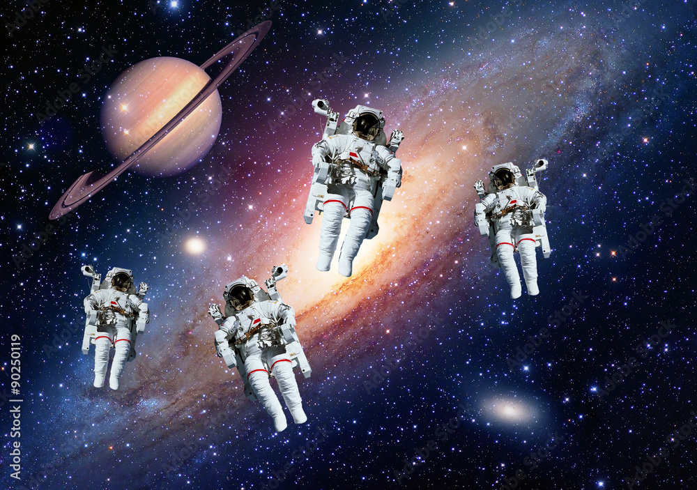 Astronaut spaceman suit outer space solar system people universe. Elements of this image furnished by NASA. Stock Illustration
