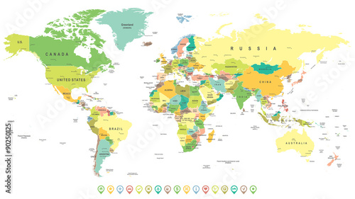 World Map and Navigation Icons - illustration.