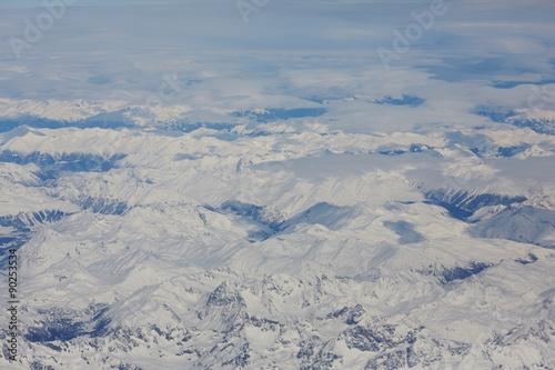 view from the the plane to the mountains