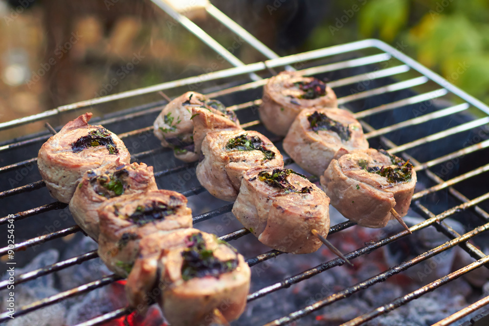 meat rolls grilled on skewers