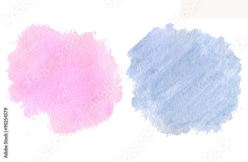 Abstract hand-drawn real watercolor blue and pink background. Wa