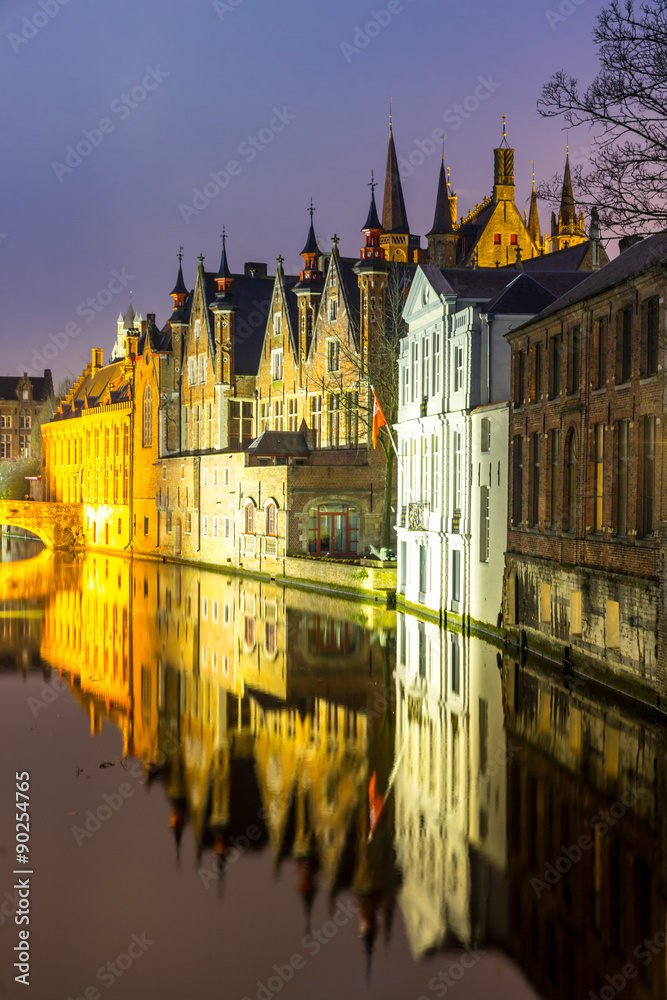 Fototapeta premium Bruges, Belgium at dusk