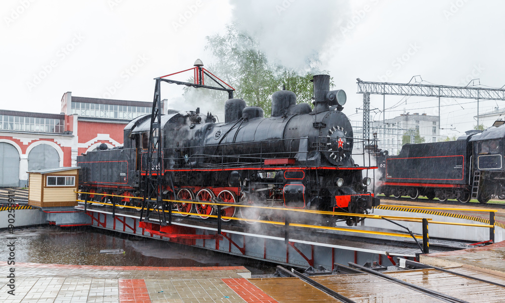 Obraz premium old black steam locomotive in Russia