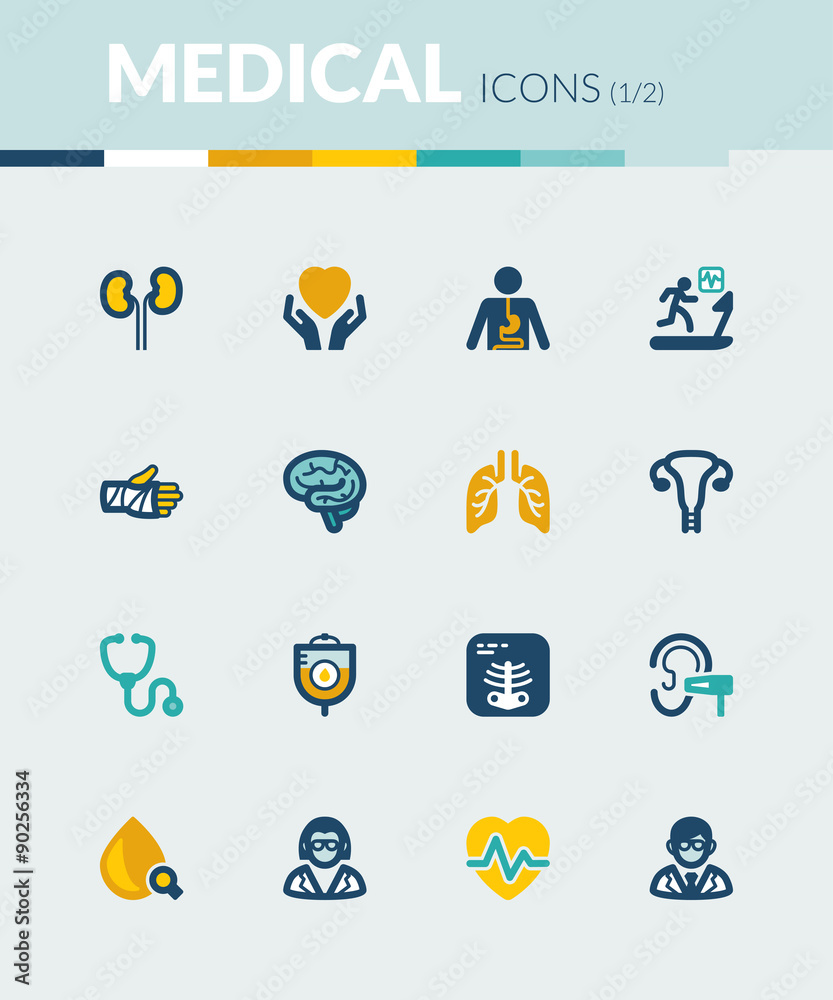 Medical specialties. Healthcare colorful flat icons