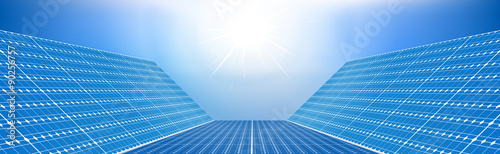 Vector Conceptual illustration with solar farm panels