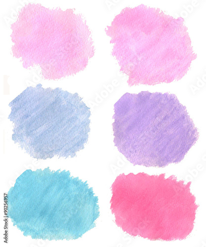 Abstract hand-drawn real watercolor light blue, dark blue, pink,