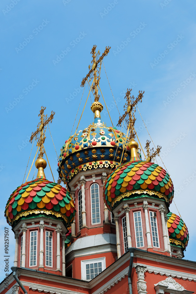 Colorful domes of Stroganov Church in Nizhny Novgorod