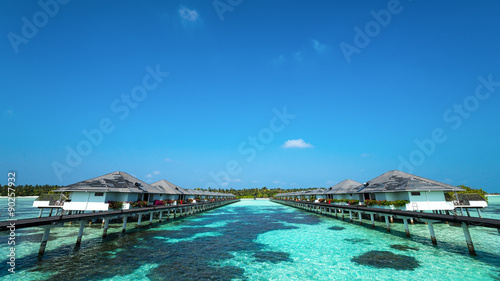 Beautiful beach with water bungalows at Maldives © gawriloff