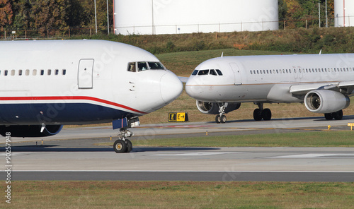 Two Commercial Jets Await Clearance to Take Off