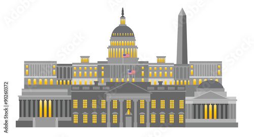 Washington DC Monuments and Landmarks Vector Illustration
