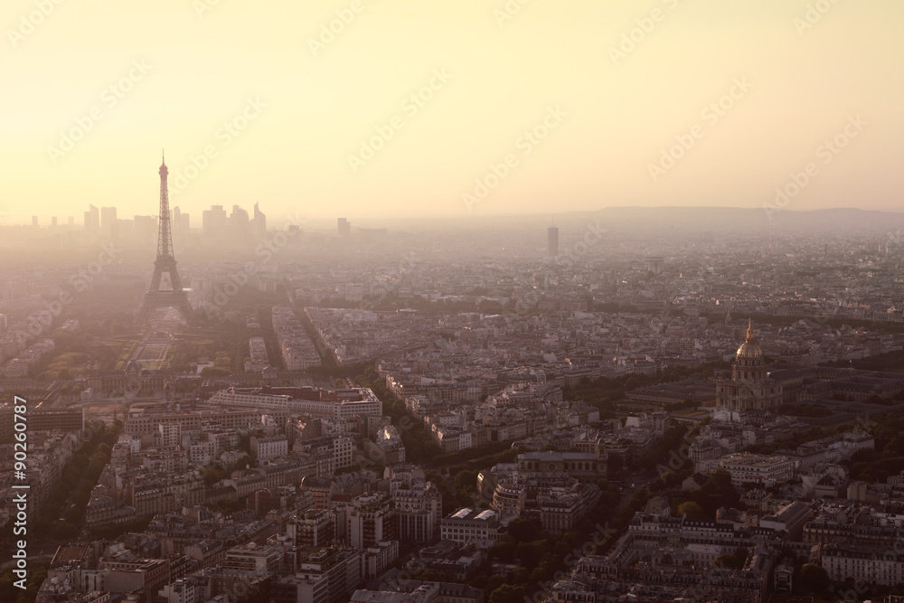 Evening view on Eiffel tower in Paris, France