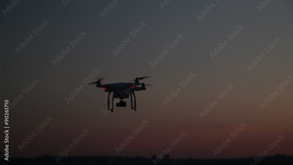 Quadrocopter Flight Over The Water on The River Bank at Sunset Quadrocopter Flight Over The Water on The River Bank at Sunset