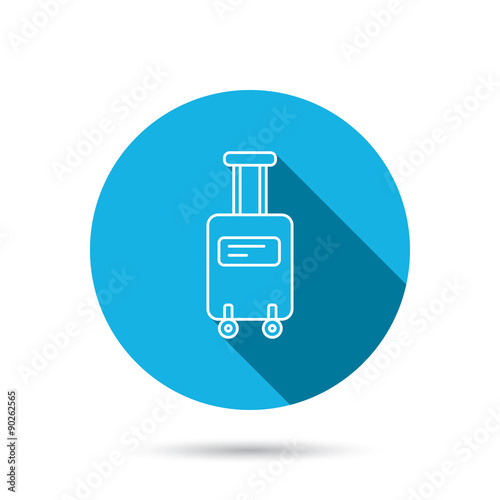 Suitcase with wheels icon. Travel baggage sign.
