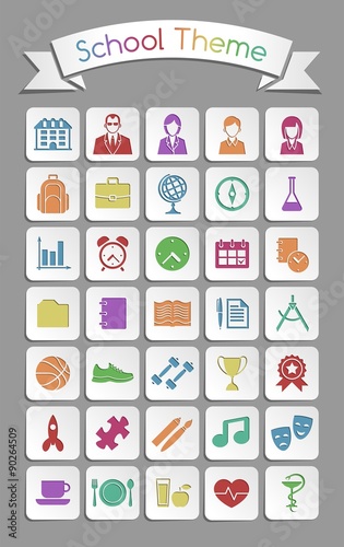 School Theme Icons. Set of 35 pictograms on the subject of Junior School Education.