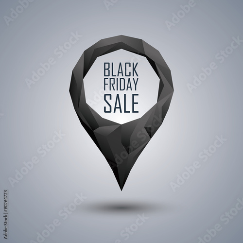 Black friday sale poster. Location pin low poly design. Special
