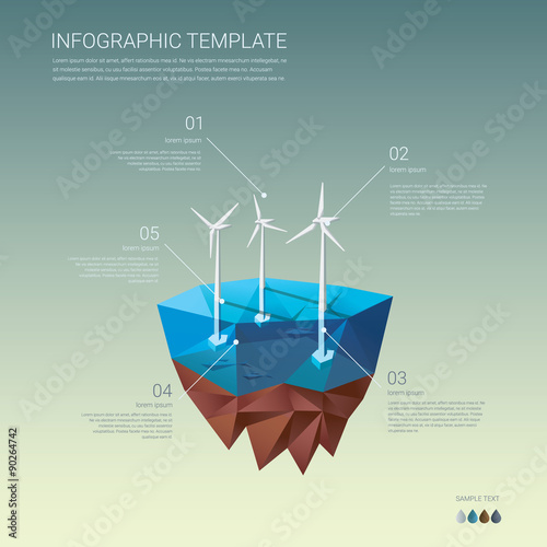 Offshore wind farm infographics template. Ecological power plant
