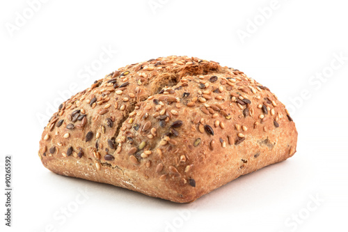 bread multicereal with seeds on white background