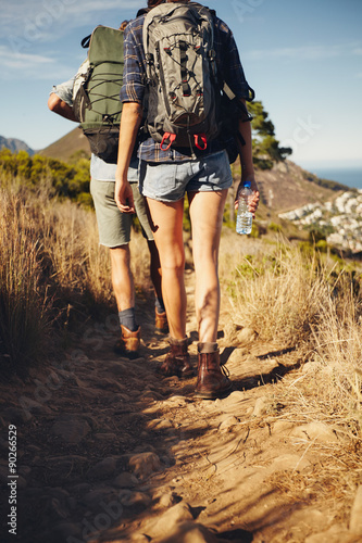 Young couple hiking together in countryside