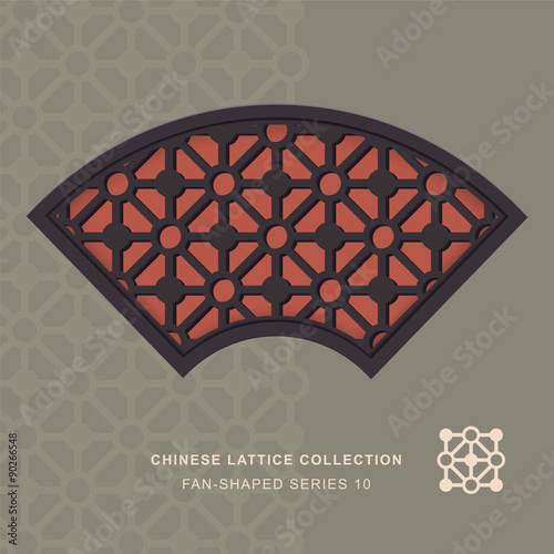 Chinese window tracery lattice fan shaped frame 10 diamond circle
