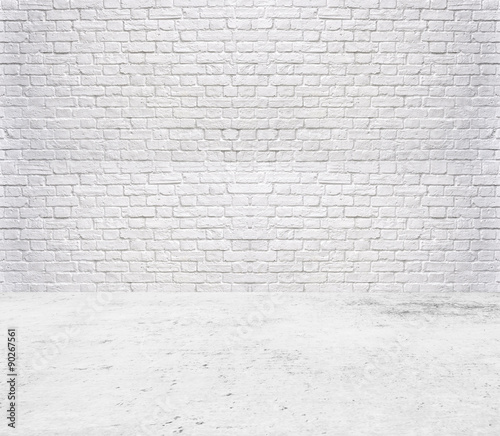Room white ,Brick wall background and cement floor