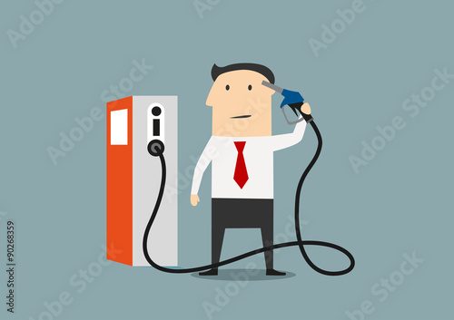 Cartoon businessman refuelling his brain