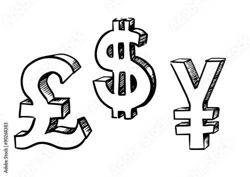 Dollar, pound and yen currency signs