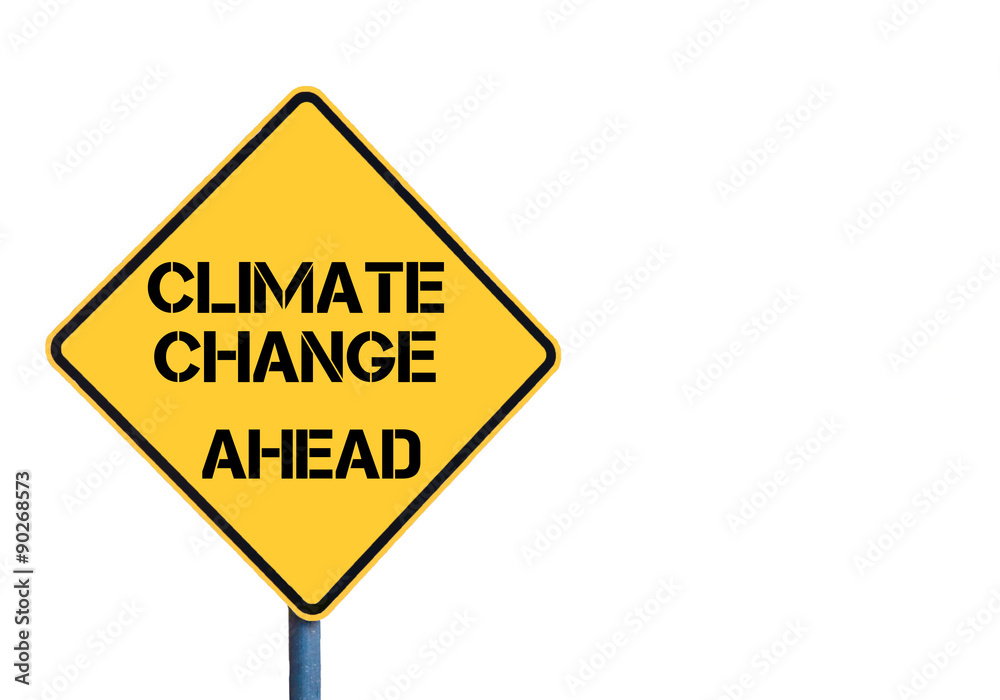 Yellow roadsign with Climate Change Ahead message Yellow roadsign with Climate Change Ahead message
