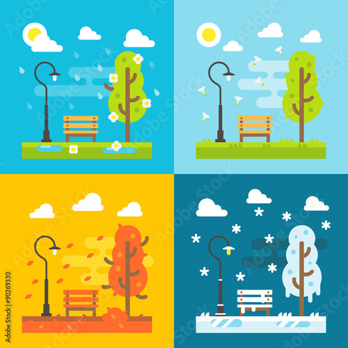 4 seasons park flat design set