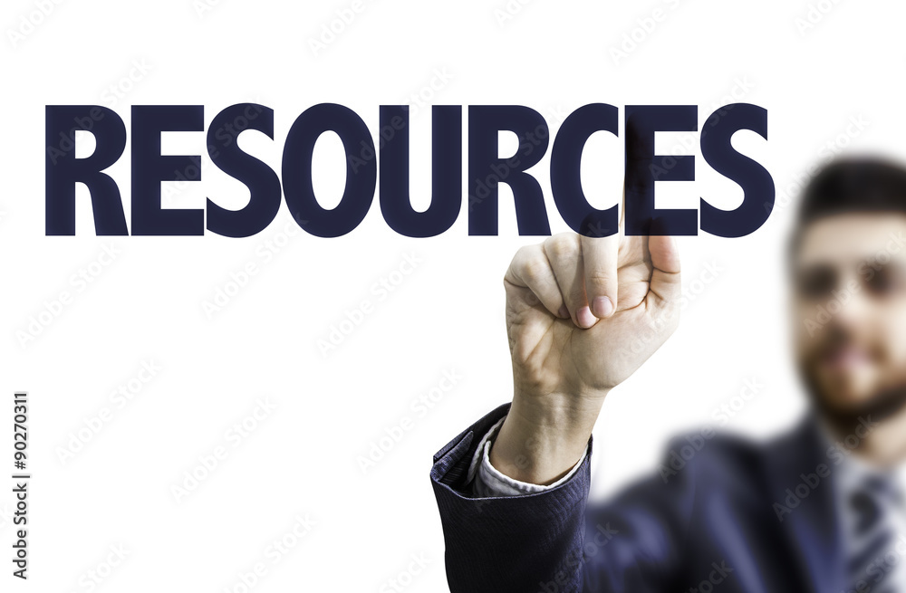 Business man pointing the text: Resources Business man pointing the text: Resources