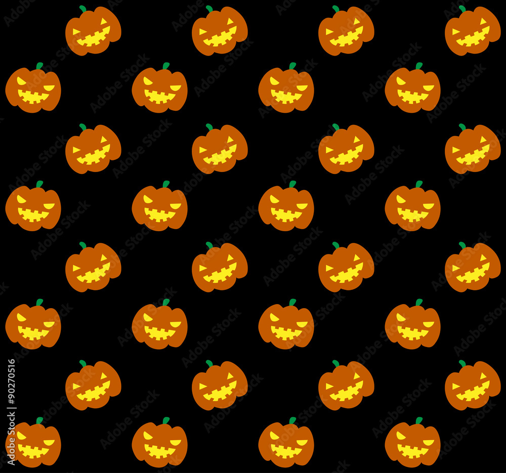 Jack-o-lantern pumpkin head pattern on black background Jack-o-lantern pumpkin head pattern on black background