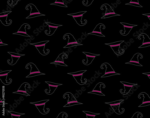 Halloween hat witch pattern on black background © paitoonpati
