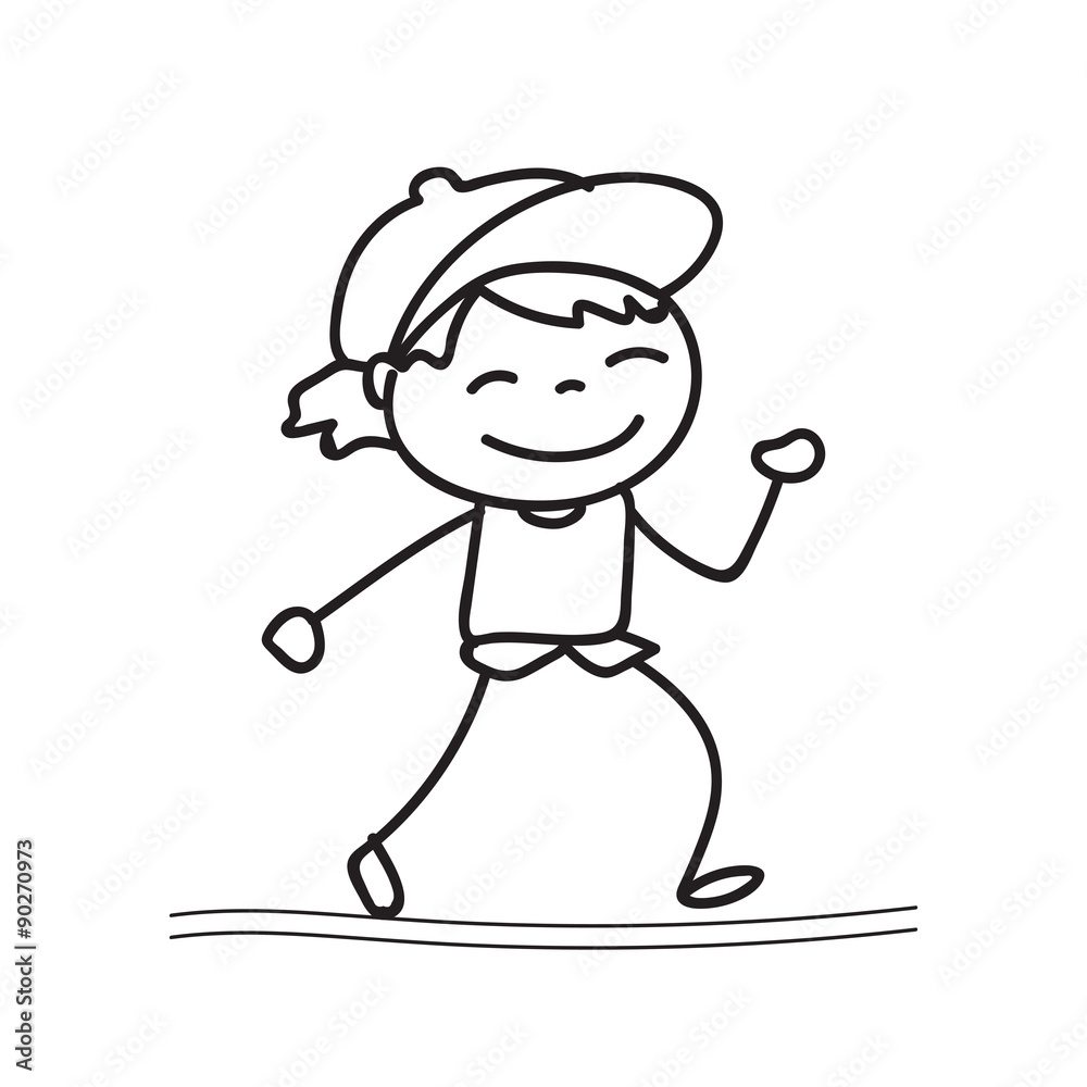 hand drawing cartoon happy boy playing hand drawing cartoon happy boy playing