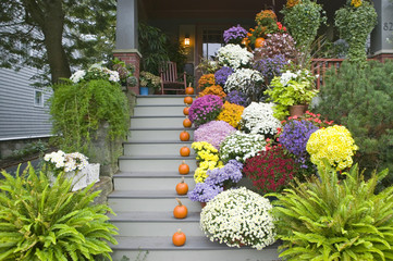 A fall decorated porch near Portland, Maine